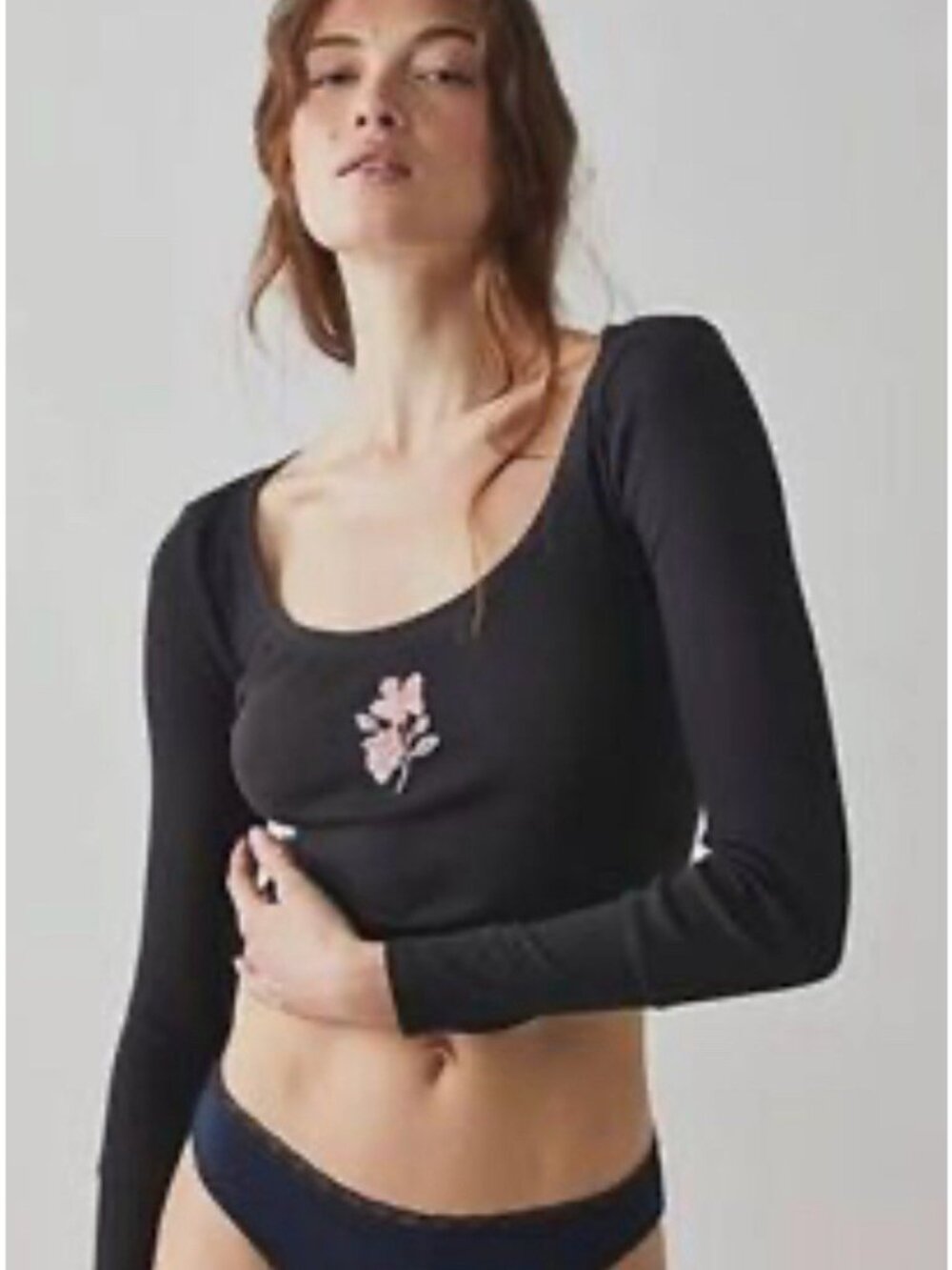 Free people at the park long sleeve top Size Large Y2K Babydoll 90s Embroidered